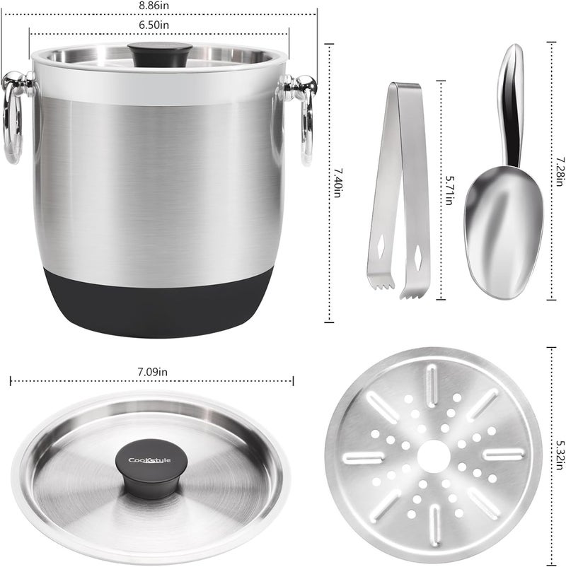 Cookstyle Double-Wall Stainless Steel Insulated Ice Bucket With Lid & Ice Tong [3 Liter] Included Strainer Keeps Ice Cold & Dry, Home Bar, Chilling Beer, Champagne, Wine Bottle - Image 2
